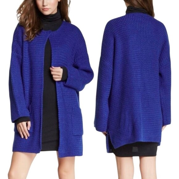 NWOT Beulah Chunky Knit Long Cardigan Sz.XL Royal Blue Pockets Minimalist Preppy - Picture 1 of 12